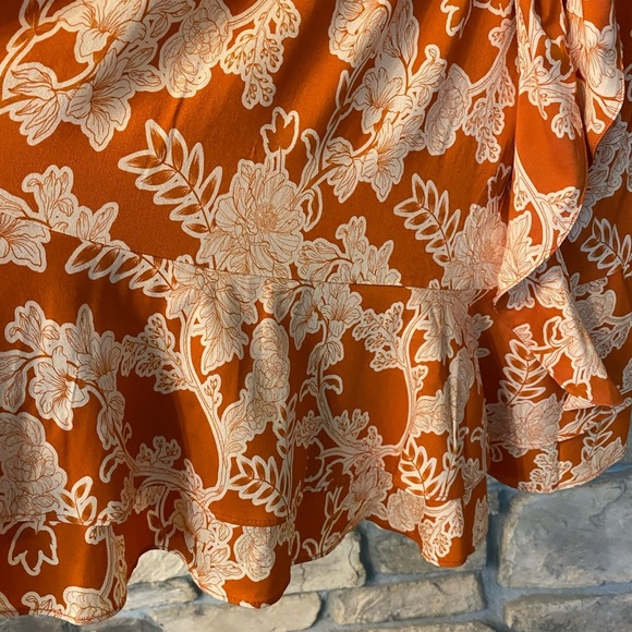 Shore Women’s Floral Short Dress Orange Gold Peep Hole Summer New Medium Resort - Picture 12 of 16